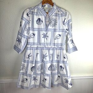 Women's Calpyso St Barth Resort Seashell White Palm Tree Pattern Dress Size Med